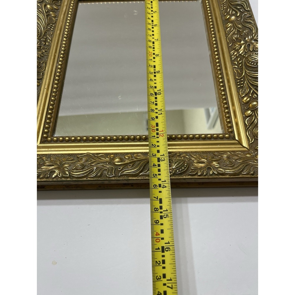 Vintage Wooden Framed Mirror Floral GoldTone Square 14x12" - Picture 5 of 6